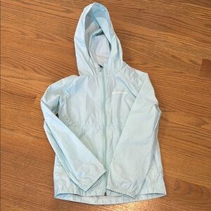 Columbia Light Blue Hooded Rain Jacket